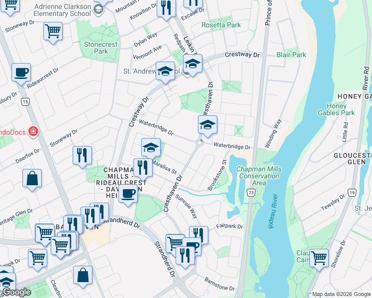 map of restaurants, bars, coffee shops, grocery stores, and more near in Ottawa