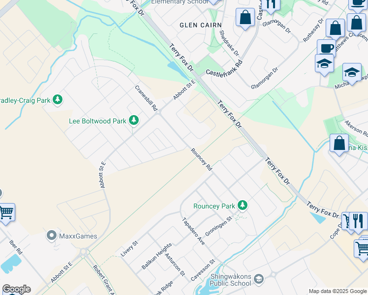 map of restaurants, bars, coffee shops, grocery stores, and more near in Stittsville