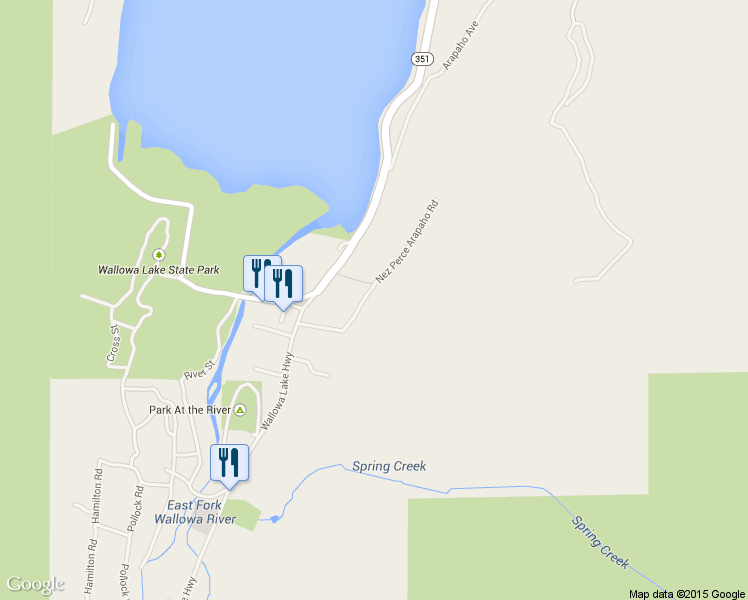 map of restaurants, bars, coffee shops, grocery stores, and more near 60757 Umatilla Avenue in Joseph