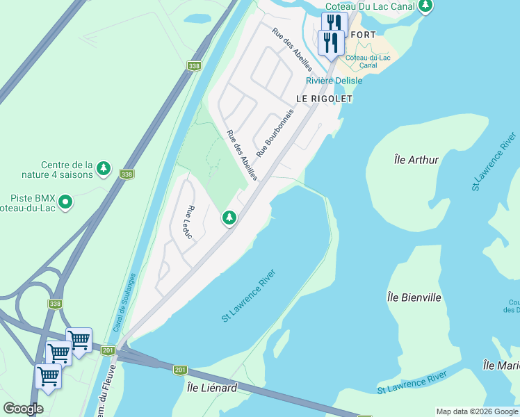 map of restaurants, bars, coffee shops, grocery stores, and more near 246 Chemin du Fleuve in Coteau-du-Lac