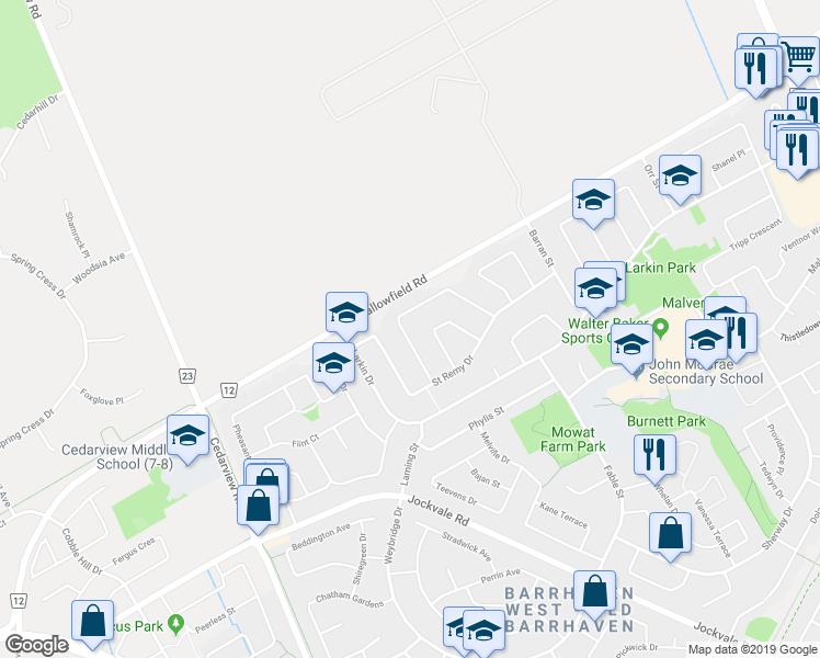 map of restaurants, bars, coffee shops, grocery stores, and more near 26 Langholm Crescent in Ottawa