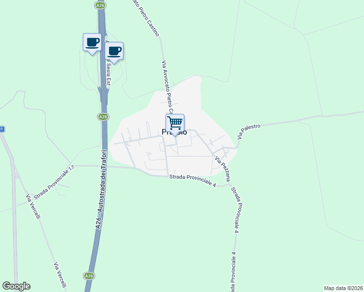 map of restaurants, bars, coffee shops, grocery stores, and more near 1 Via Libertà in Prarolo