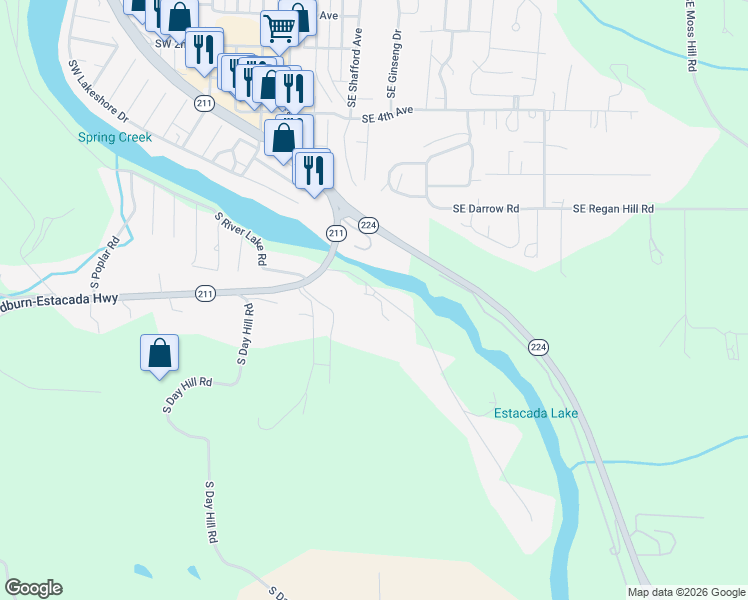 map of restaurants, bars, coffee shops, grocery stores, and more near 22375 South Cadonau Road in Estacada