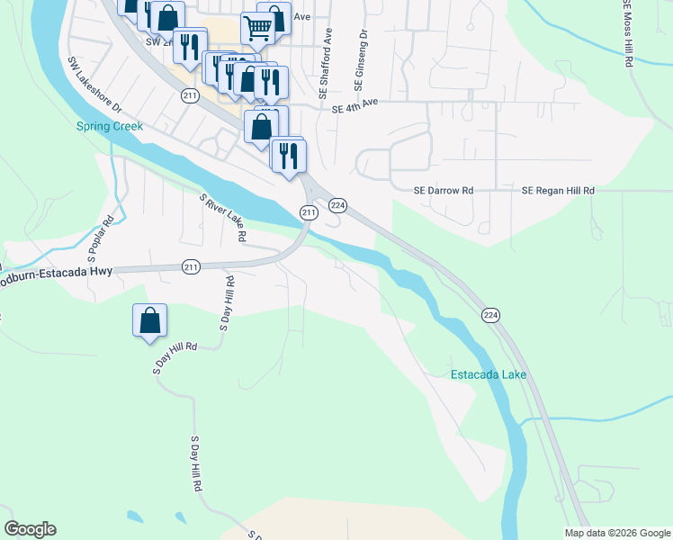 map of restaurants, bars, coffee shops, grocery stores, and more near 22375 South Cadonau Road in Estacada