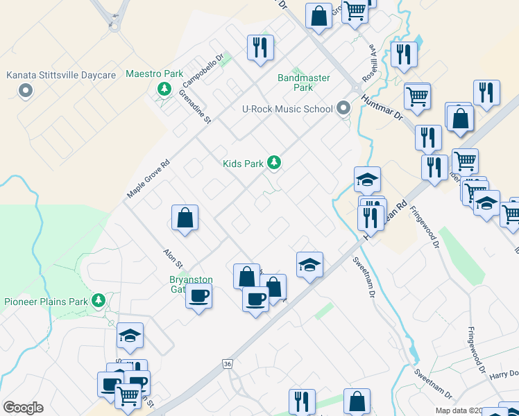map of restaurants, bars, coffee shops, grocery stores, and more near 311 Eucalyptus Circle in Ottawa