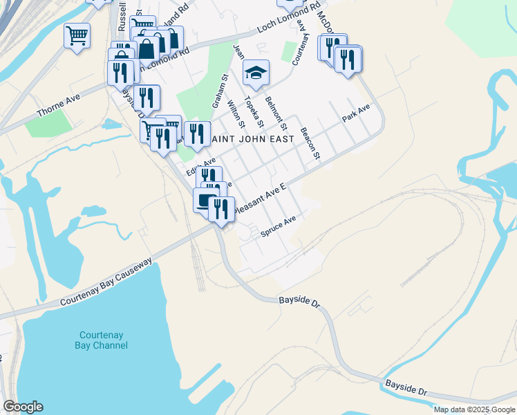 map of restaurants, bars, coffee shops, grocery stores, and more near 61 Mount Pleasant Avenue in Saint John