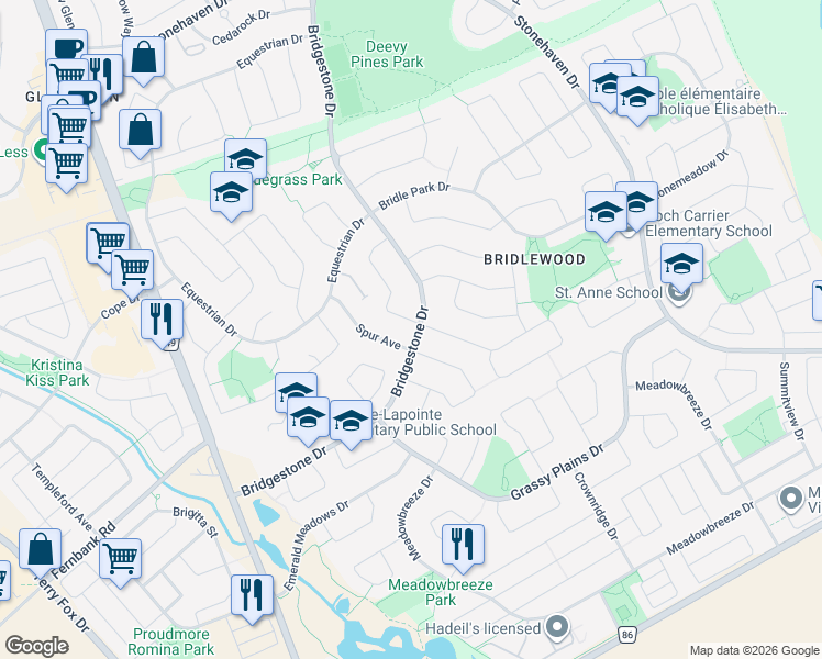 map of restaurants, bars, coffee shops, grocery stores, and more near 317 Waymark Crescent in Ottawa