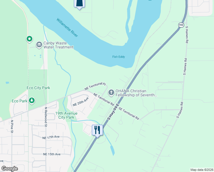 map of restaurants, bars, coffee shops, grocery stores, and more near 2138 NE Territorial Pl in Canby