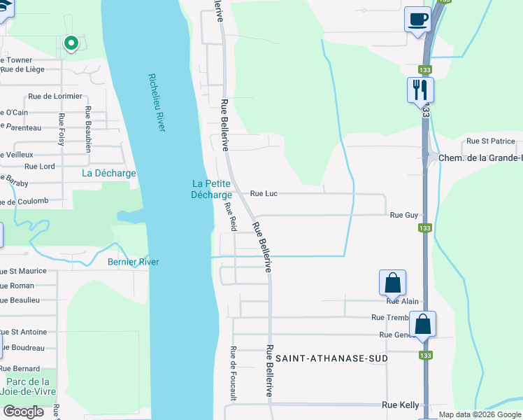 map of restaurants, bars, coffee shops, grocery stores, and more near 124 Rue Guy in Saint-Jean-sur-Richelieu