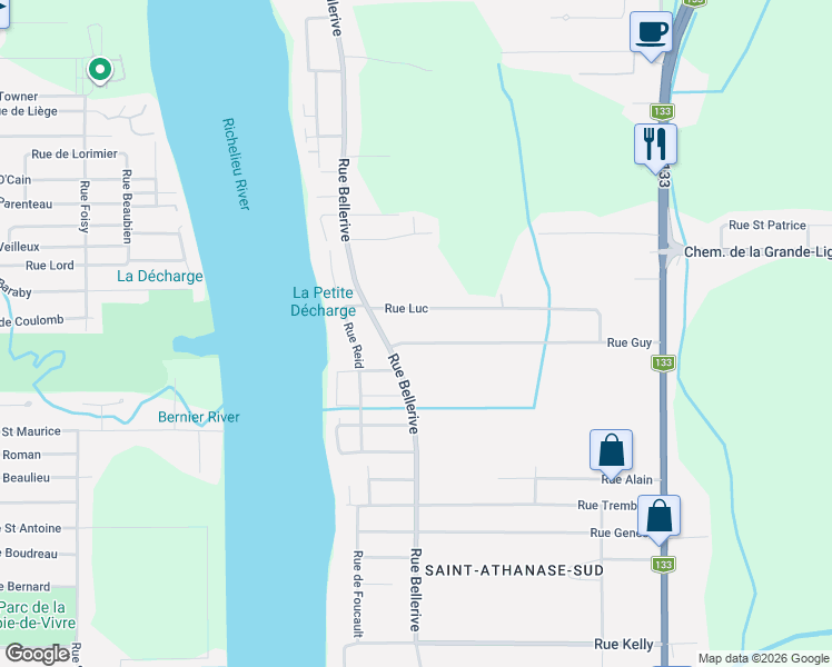map of restaurants, bars, coffee shops, grocery stores, and more near 120 Rue Guy in Saint-Jean-sur-Richelieu