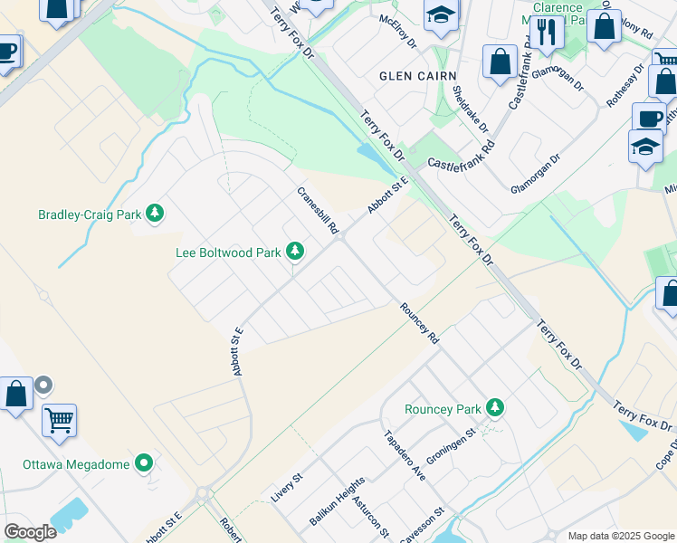 map of restaurants, bars, coffee shops, grocery stores, and more near in Stittsville