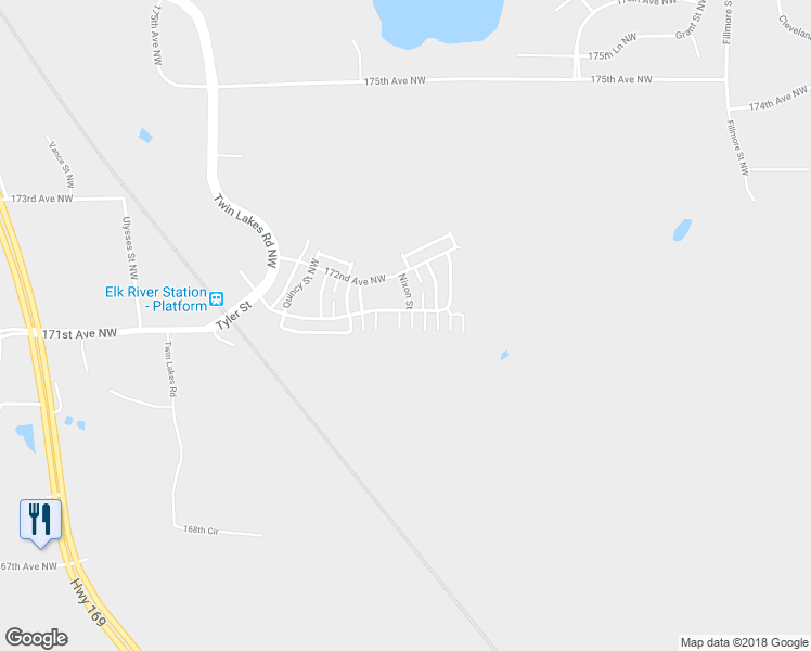 map of restaurants, bars, coffee shops, grocery stores, and more near 17115 Nixon Drive Northwest in Elk River