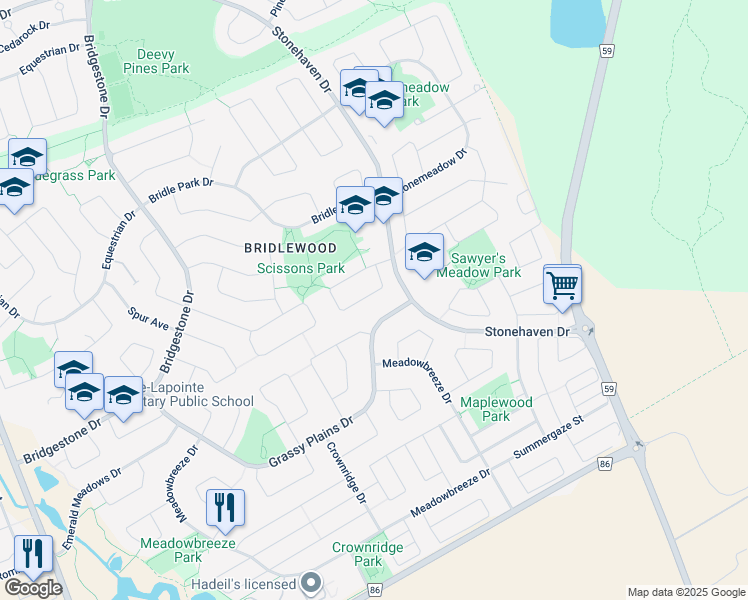 map of restaurants, bars, coffee shops, grocery stores, and more near 252 Tandalee Crescent in Ottawa