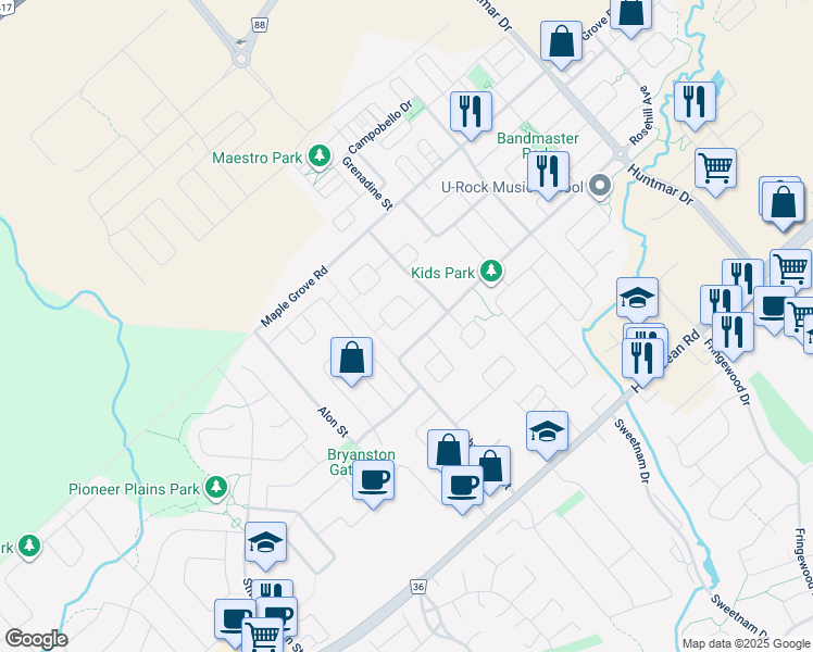 map of restaurants, bars, coffee shops, grocery stores, and more near 66 Escallonia Court in Ottawa