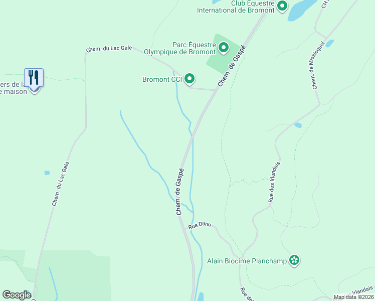 map of restaurants, bars, coffee shops, grocery stores, and more near Chemin de Gaspé in Bromont