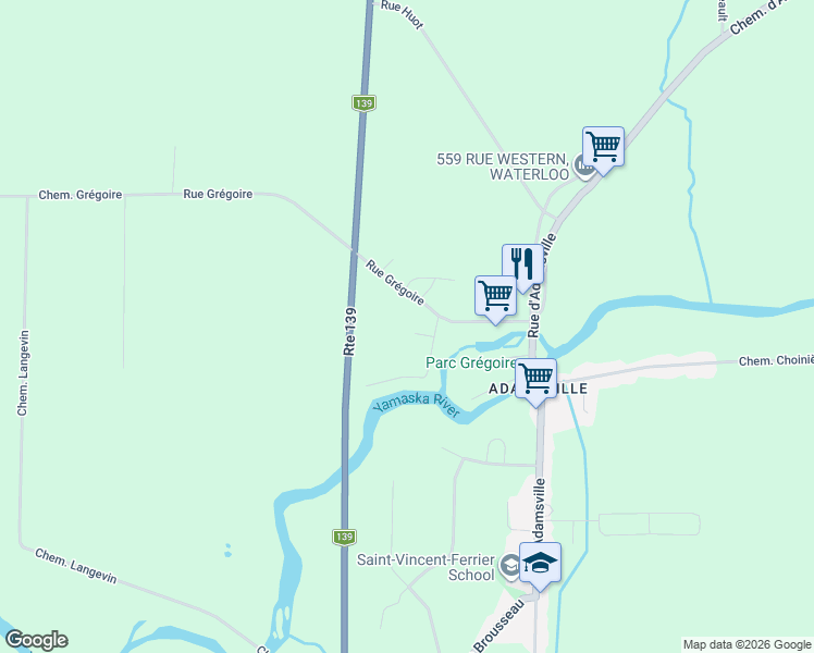 map of restaurants, bars, coffee shops, grocery stores, and more near Rue Dion in Bromont