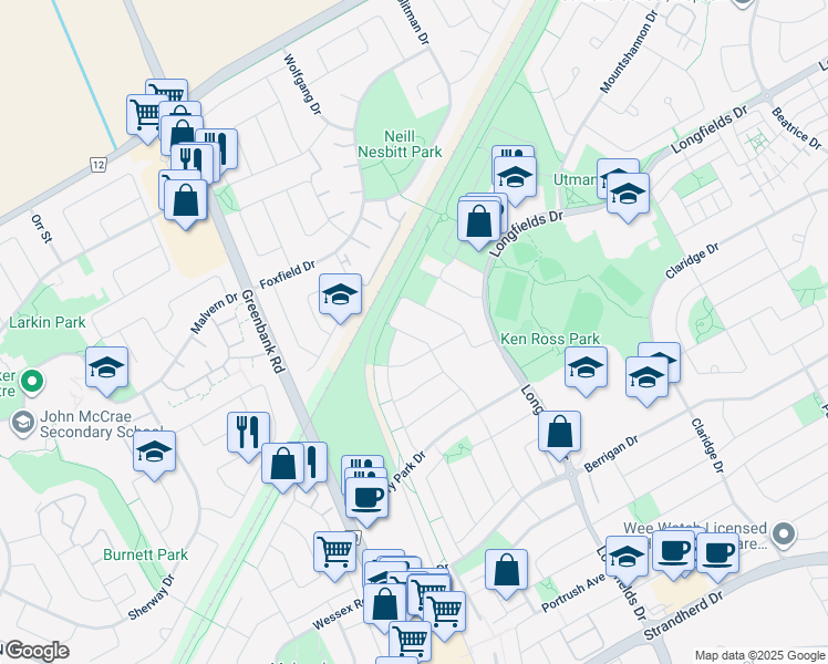 map of restaurants, bars, coffee shops, grocery stores, and more near 380 Via Verona Avenue in Ottawa