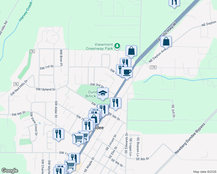 map of restaurants, bars, coffee shops, grocery stores, and more near 280 Southwest Namitz Court in Dundee