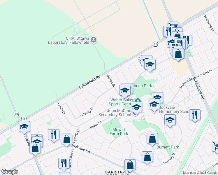 map of restaurants, bars, coffee shops, grocery stores, and more near in Ottawa