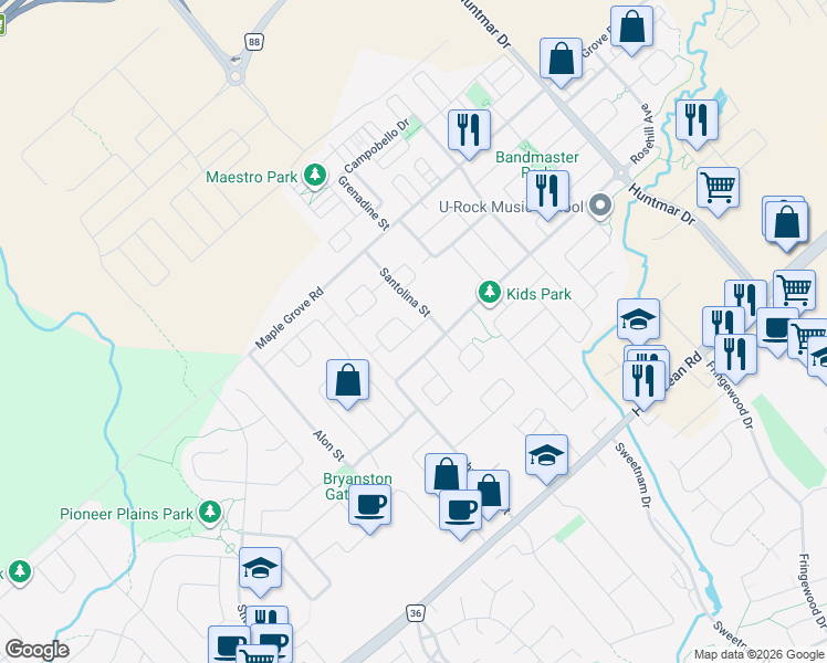 map of restaurants, bars, coffee shops, grocery stores, and more near Escallonia Court in Ottawa