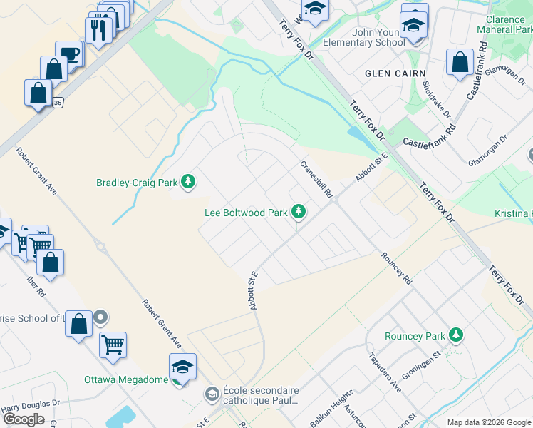map of restaurants, bars, coffee shops, grocery stores, and more near 792 Twist Way in Ottawa