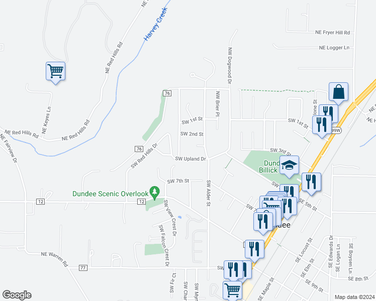 map of restaurants, bars, coffee shops, grocery stores, and more near 1050 Southwest Upland Drive in Dundee