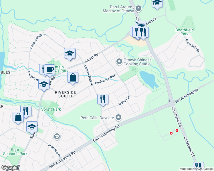 map of restaurants, bars, coffee shops, grocery stores, and more near 751 Nakina Way in Ottawa