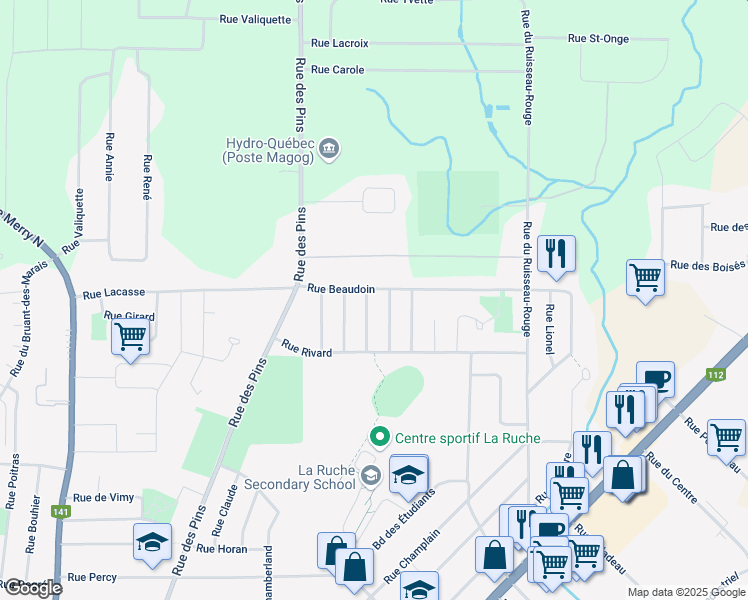 map of restaurants, bars, coffee shops, grocery stores, and more near 871 Rue du Terrier in Magog