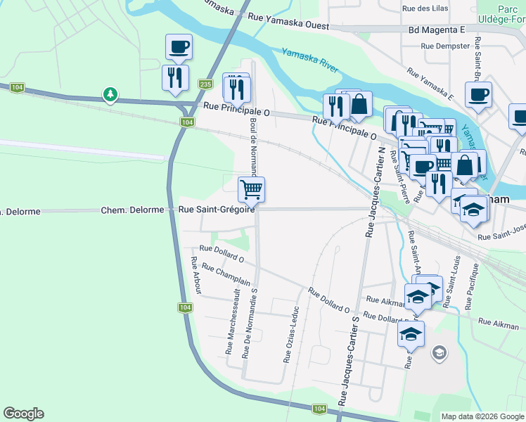 map of restaurants, bars, coffee shops, grocery stores, and more near 406 Rue Saint-Grégoire in Farnham