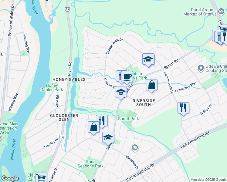 map of restaurants, bars, coffee shops, grocery stores, and more near 996 Cove Island Terrace in Ottawa