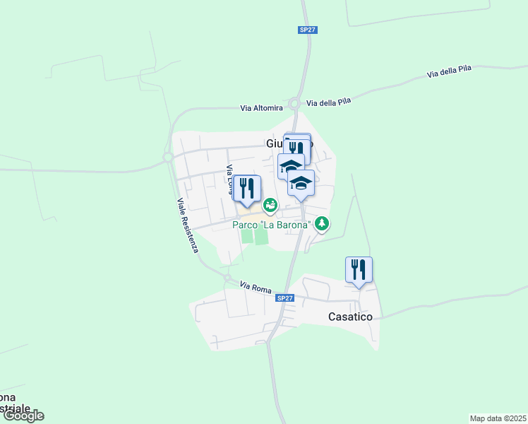 map of restaurants, bars, coffee shops, grocery stores, and more near 28 Via Traviganti in Giussago