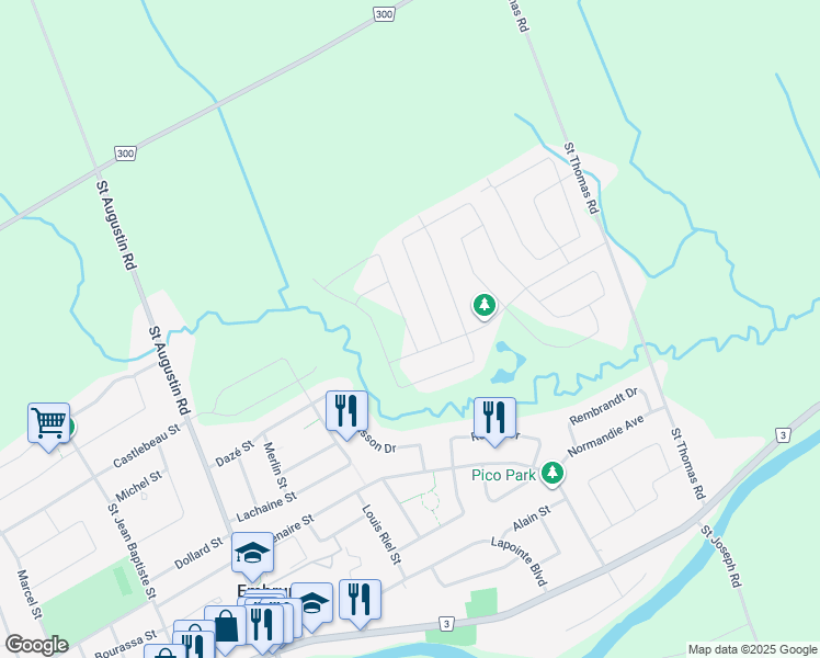 map of restaurants, bars, coffee shops, grocery stores, and more near 640 Bruxelles Street in Embrun