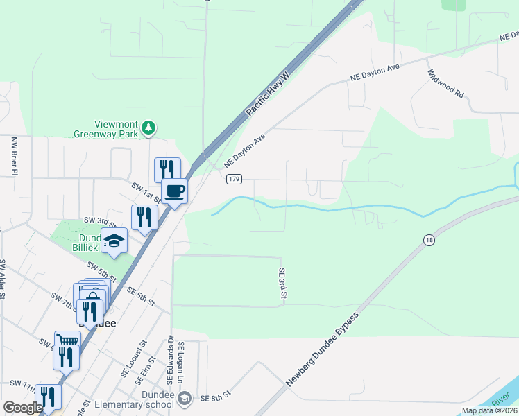 map of restaurants, bars, coffee shops, grocery stores, and more near 23032 Northeast Hagey Road in Dundee