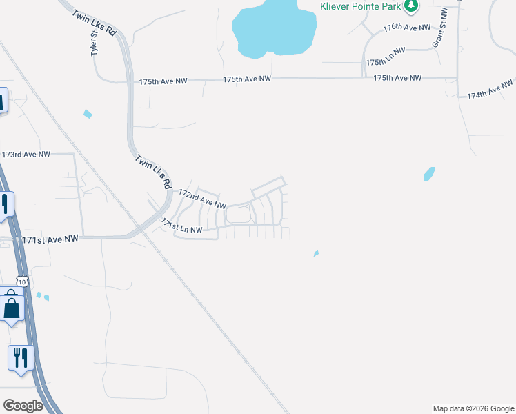 map of restaurants, bars, coffee shops, grocery stores, and more near 10480 172nd Lane Northwest in Elk River