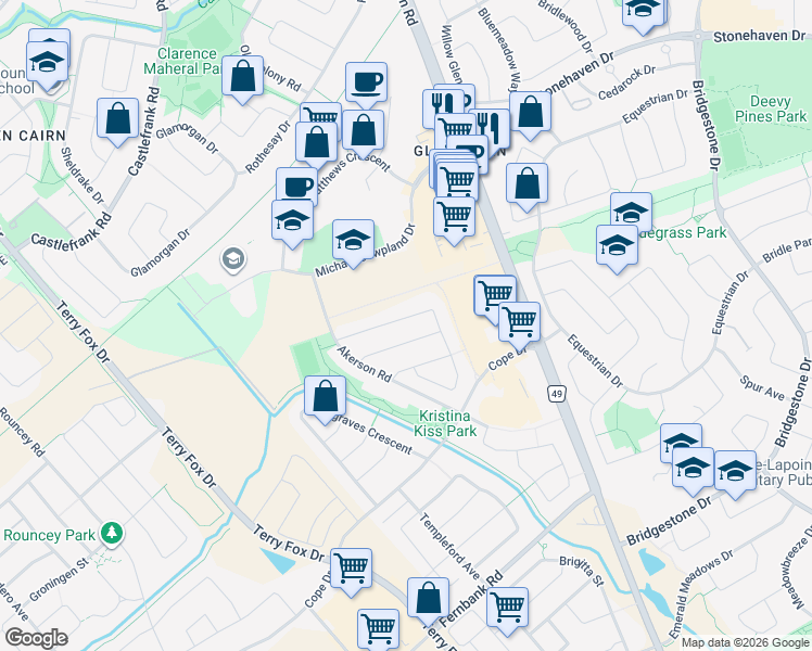 map of restaurants, bars, coffee shops, grocery stores, and more near 468 Barrick Hill Road in Ottawa