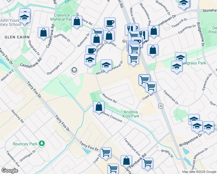 map of restaurants, bars, coffee shops, grocery stores, and more near 426 Barrick Hill Road in Ottawa
