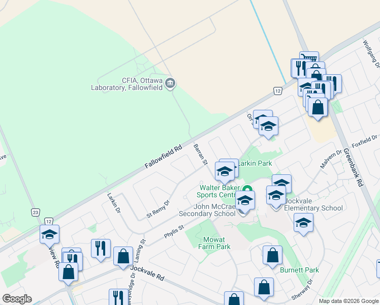 map of restaurants, bars, coffee shops, grocery stores, and more near in Ottawa