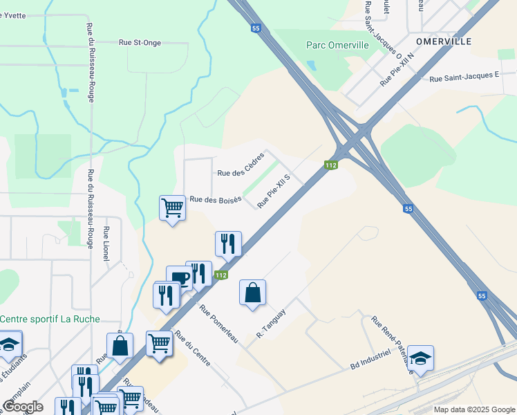 map of restaurants, bars, coffee shops, grocery stores, and more near 20 Rue Pie XII in Magog