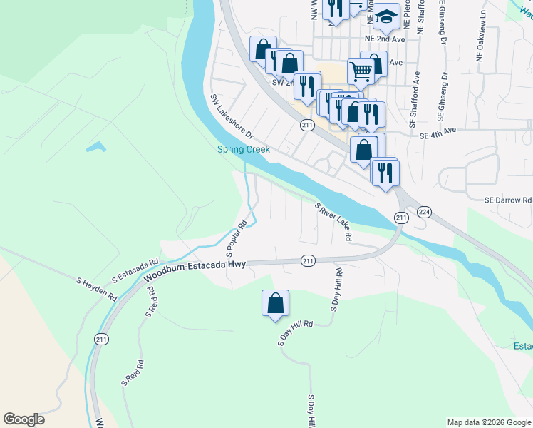 map of restaurants, bars, coffee shops, grocery stores, and more near 22285 South Fuchsia Road in Estacada