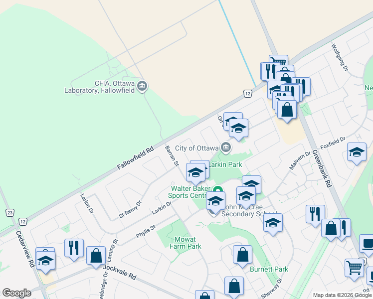 map of restaurants, bars, coffee shops, grocery stores, and more near in Ottawa