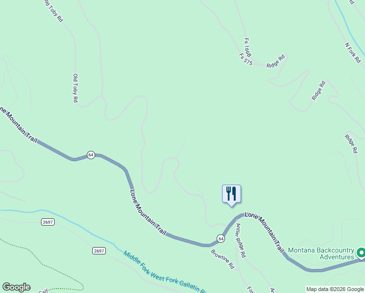 map of restaurants, bars, coffee shops, grocery stores, and more near Ridge Back Road in Gallatin Gateway