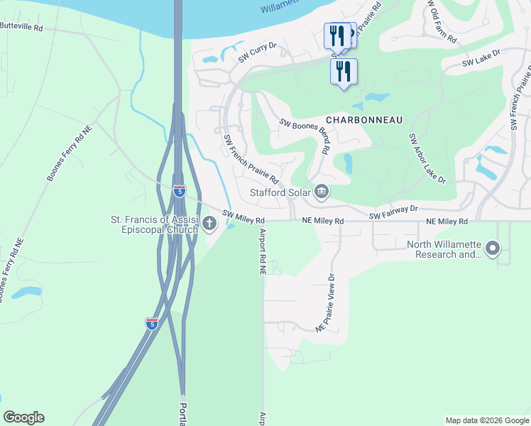 map of restaurants, bars, coffee shops, grocery stores, and more near 32565 Southwest Juliette Drive in Wilsonville