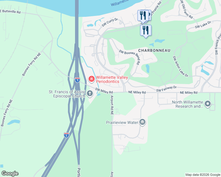 map of restaurants, bars, coffee shops, grocery stores, and more near 32557 Southwest Juliette Drive in Wilsonville