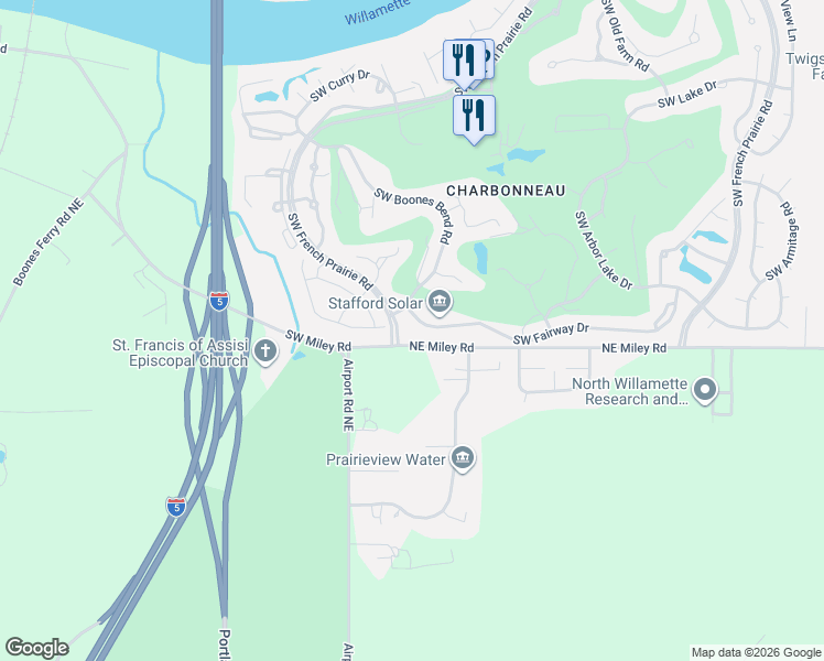 map of restaurants, bars, coffee shops, grocery stores, and more near 8210 Southwest Fairway Drive in Wilsonville