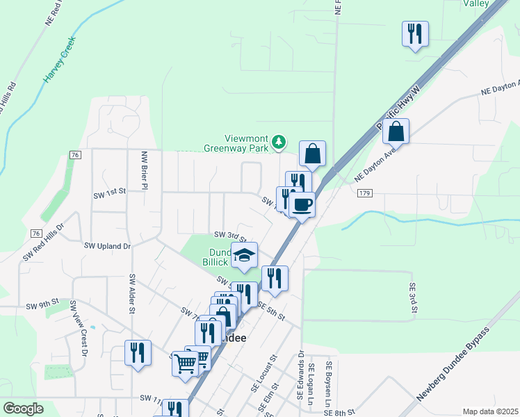 map of restaurants, bars, coffee shops, grocery stores, and more near 248 SW Oliver Ct in Dundee