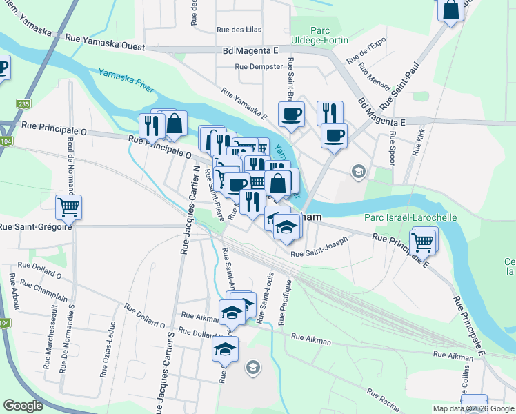 map of restaurants, bars, coffee shops, grocery stores, and more near 436 Rue de l'Hotel-de-Ville in Farnham