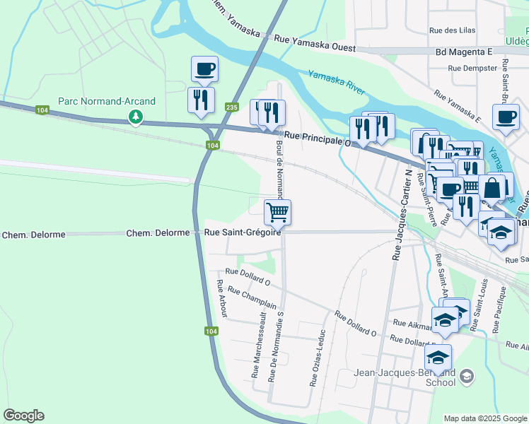 map of restaurants, bars, coffee shops, grocery stores, and more near Rue de Dieppe in Farnham