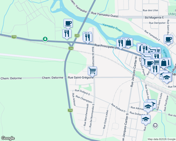 map of restaurants, bars, coffee shops, grocery stores, and more near Rue de Dieppe in Farnham
