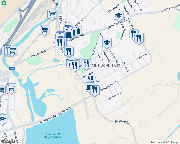 map of restaurants, bars, coffee shops, grocery stores, and more near 124 Richard Street in Saint John