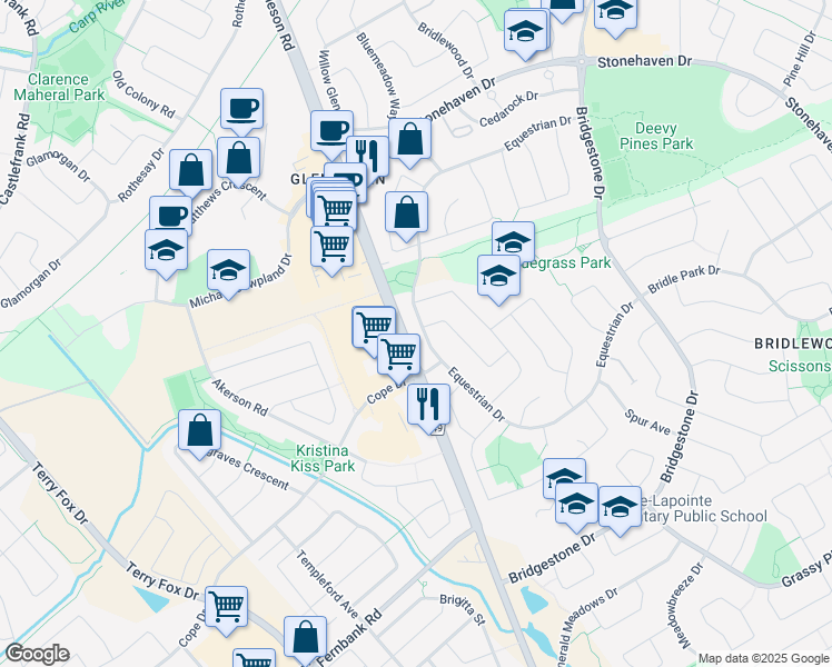 map of restaurants, bars, coffee shops, grocery stores, and more near in Ottawa